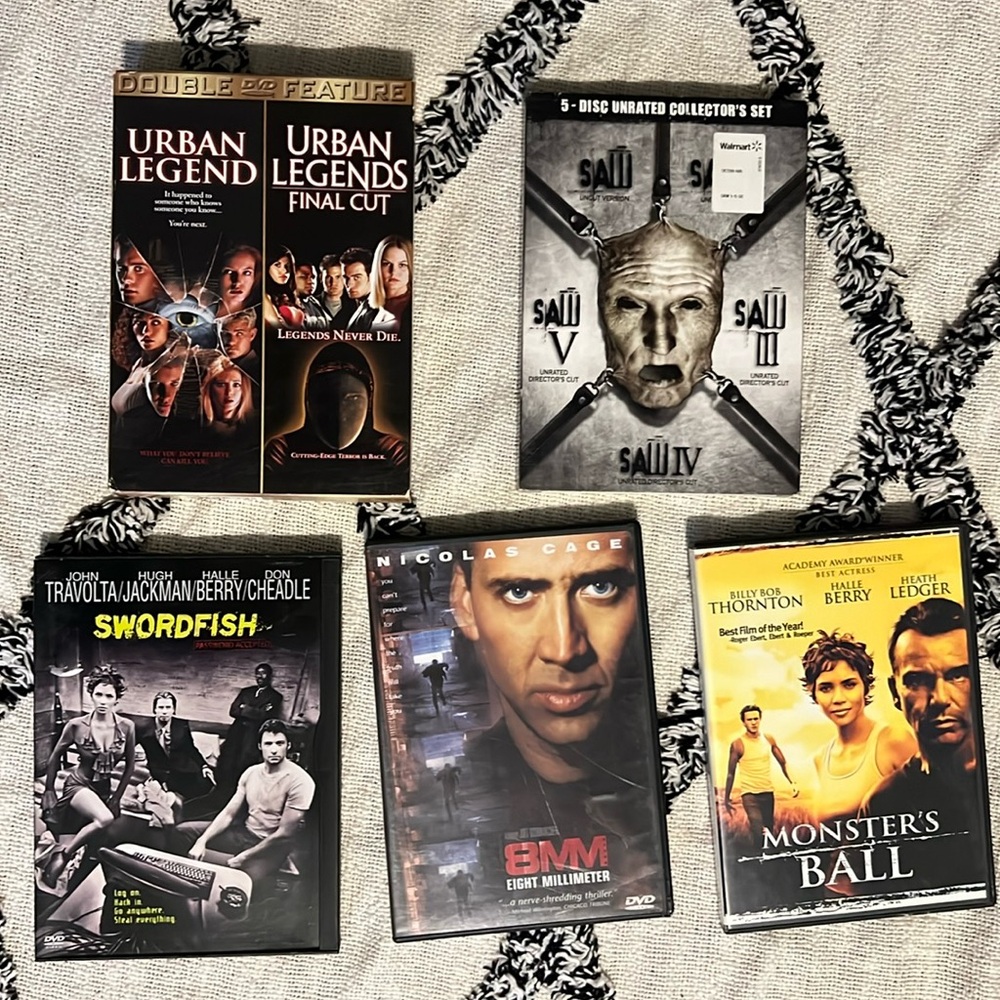 Lot of DVDs Movies Saw Urban Legend Monsters Ball 8MM Swordfish